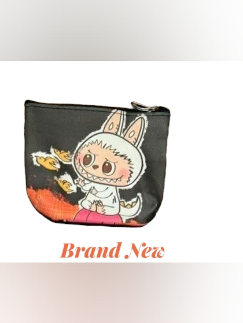 Cute Character Zip Pouch in Black with Pink Accent